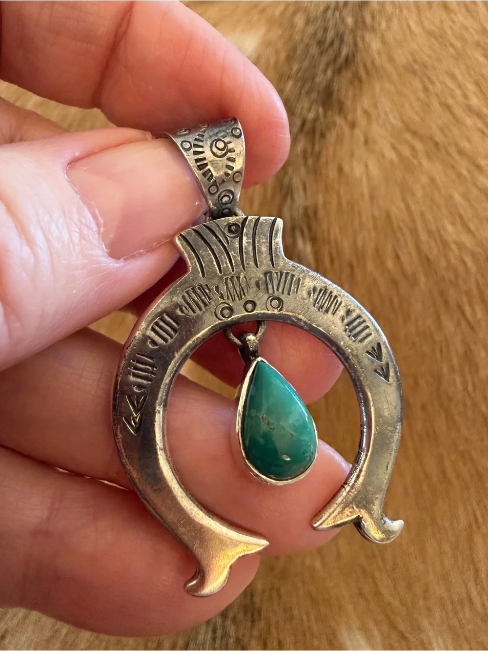 ❤️ Kingman Turquoise Hand Stamped Statement NAJA Oxidized Sterling Navajo Style